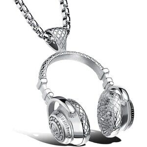 New Silver Stainless Steel Headphone Pendant Necklace for Men | DJ Music Gift